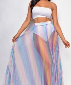 Emprada Formal Dresses Malachi Purple Mutli Color Pleated Sheer Maxi Cover-up Skirt