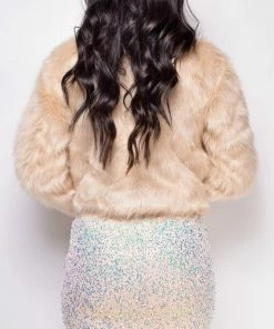 Emprada Valeria Beige Faux Fur Coat Outerwear