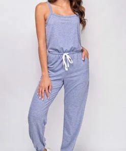 Emprada Alma Blue Sleeveless Drawstring Side Pocket Jumpsuit