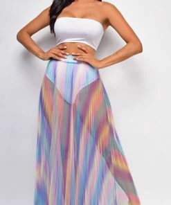 Emprada Formal Dresses Malachi Purple Mutli Color Pleated Sheer Maxi Cover-up Skirt