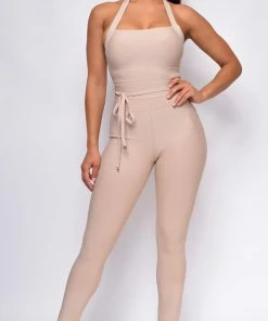 Emprada Emmi Nude Waist Cinching Halter Bandage Jumpsuit Jumpsuits & Rompers