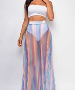 Emprada Formal Dresses Malachi Purple Mutli Color Pleated Sheer Maxi Cover-up Skirt