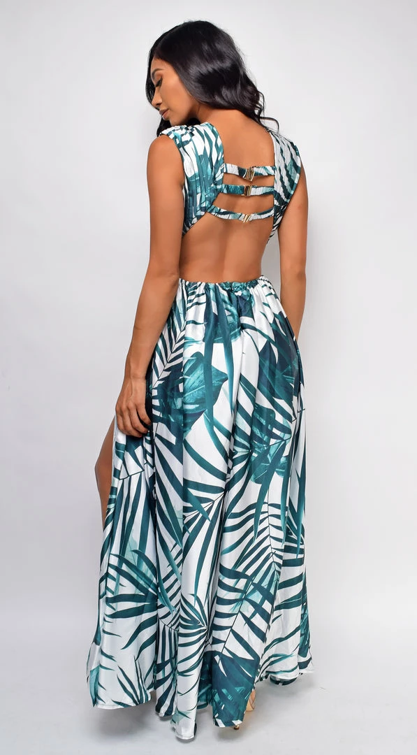 Emprada Maya White Green Tropical Maxi Dress 4 Emprada Maya White Green Tropical Maxi Dress