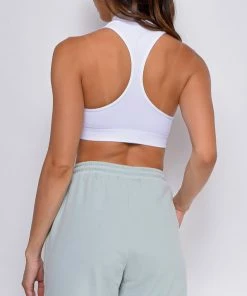 Emprada Hedy White Mock Neck Sleeveless Racerback Crop Top Tops