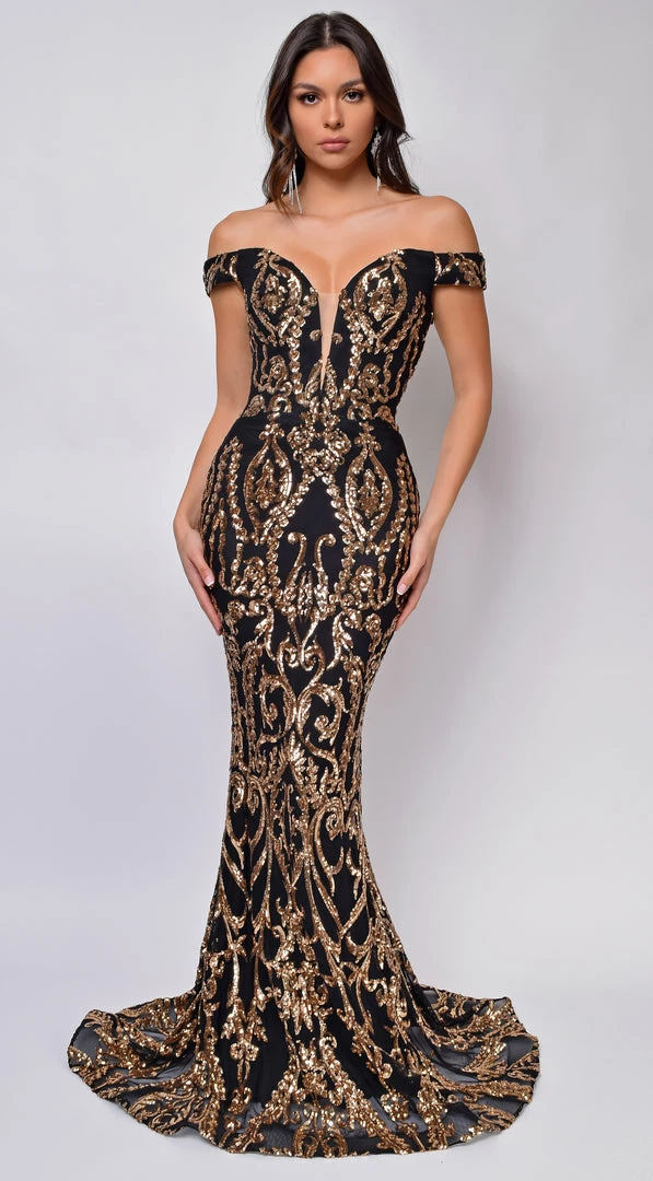 Emprada Rayna Black Gold Off Shoulder Gown 1 Emprada Rayna Black Gold Off Shoulder Gown