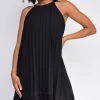 Emprada Lillie Black Pleated Flowy Mini Dress Dresses