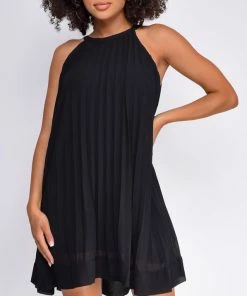 Emprada Lillie Black Pleated Flowy Mini Dress Dresses