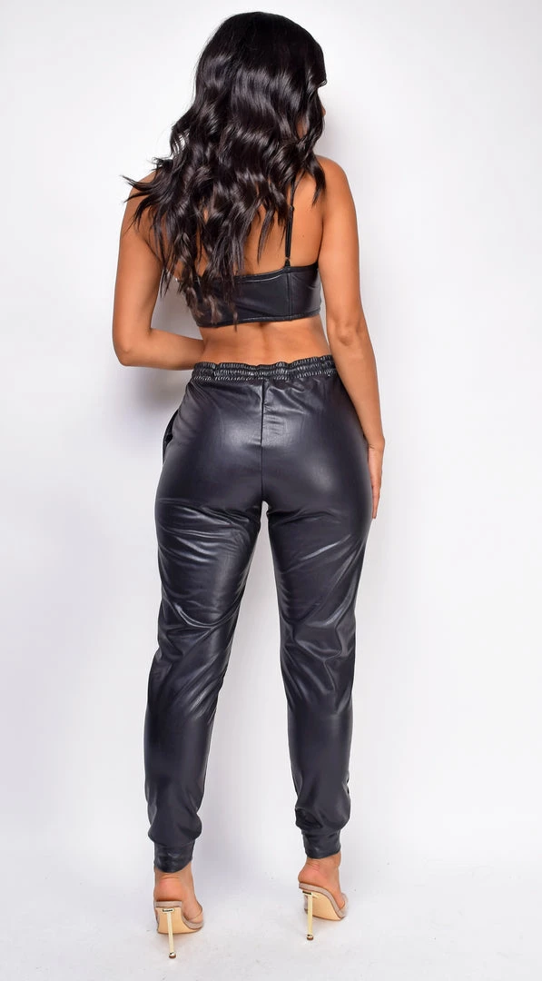 Emprada Sets Yiva Black PU Leather Jogger Set 3 Emprada Sets Yiva Black PU Leather Jogger Set