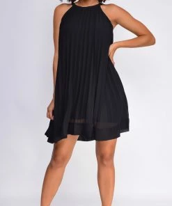Emprada Lillie Black Pleated Flowy Mini Dress Dresses