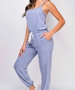Emprada Alma Blue Sleeveless Drawstring Side Pocket Jumpsuit