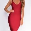 Emprada Colette Burgundy Red Low Back Bandage Dress