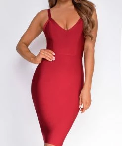 Emprada Colette Burgundy Red Low Back Bandage Dress