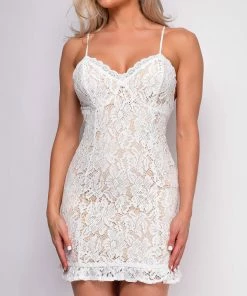 Emprada Dresses Brigitta White Lace Mini Dress