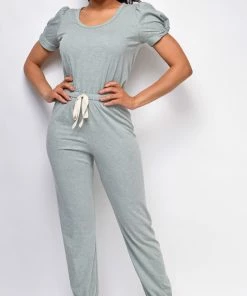Emprada Willa Sage Green Puff Sleeve Jumpsuit Loungewear