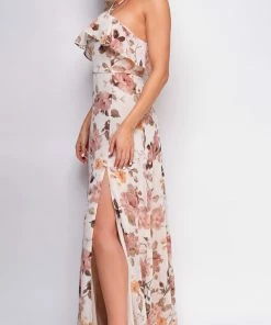 Emprada Dresses Arabella Light Beige Multi Floral Print Maxi Dress
