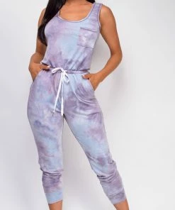 Emprada Loungewear Austin Lavender Purple Tie Dye Jumpsuit
