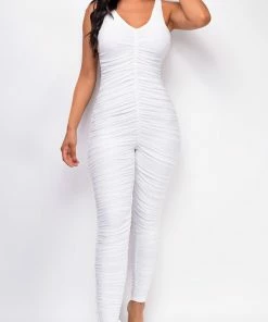 Emprada Jumpsuits & Rompers Kariya White Ruched Jumpsuit