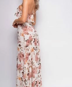 Emprada Dresses Arabella Light Beige Multi Floral Print Maxi Dress