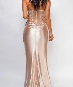 Emprada Carina Gold Satin Corset Gown Dresses