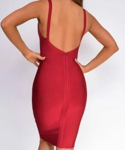 Emprada Colette Burgundy Red Low Back Bandage Dress