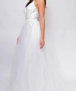 Emprada Brighton Off-White A-Line Layered Tulle Beaded Applique Bridal Gown Dresses