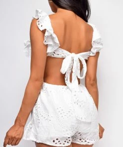 Emprada Alanis White Ring Eyelet Cut Out Romper