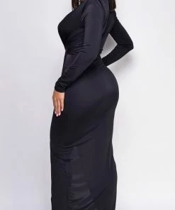 Emprada Dresses Celeste Black V Plunge Drape Dress