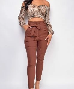 Emprada Kaari Brown High Waist Tie Pants