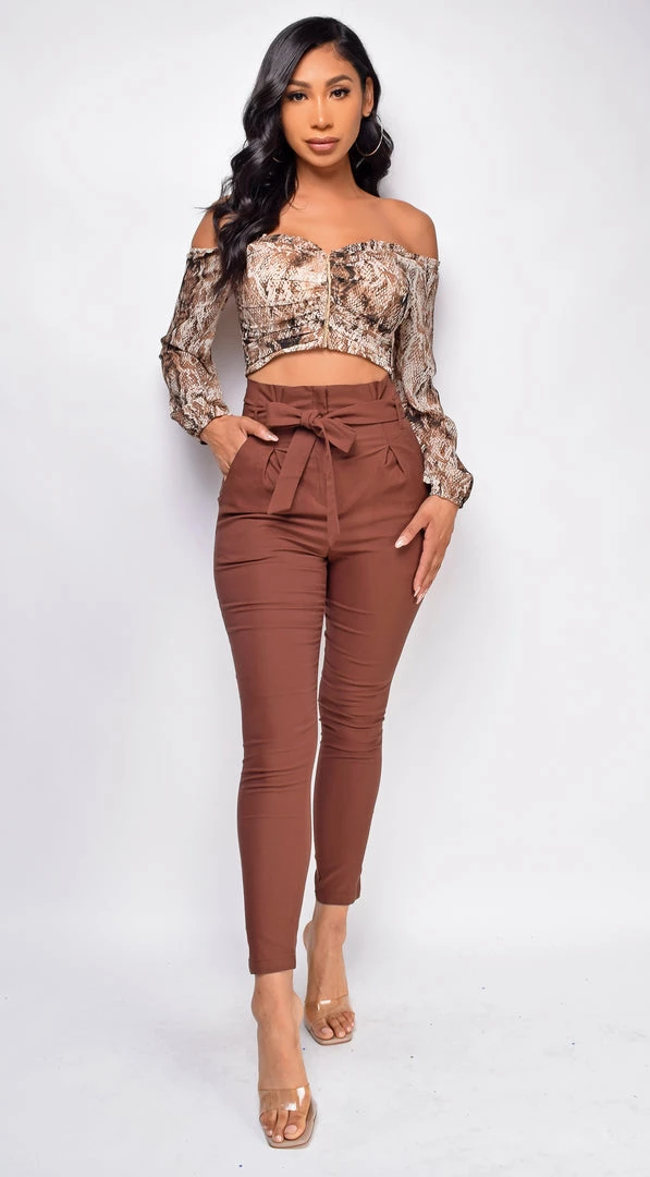 Emprada Kaari Brown High Waist Tie Pants 1 Emprada Kaari Brown High Waist Tie Pants