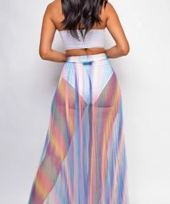 Emprada Formal Dresses Malachi Purple Mutli Color Pleated Sheer Maxi Cover-up Skirt