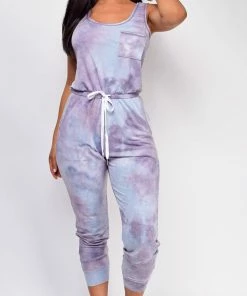 Emprada Loungewear Austin Lavender Purple Tie Dye Jumpsuit