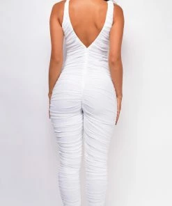 Emprada Jumpsuits & Rompers Kariya White Ruched Jumpsuit