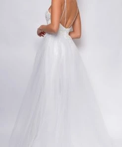 Emprada Brighton Off-White A-Line Layered Tulle Beaded Applique Bridal Gown Dresses