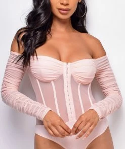 Emprada Tops Vieve Pink Mesh Corset Bodysuit