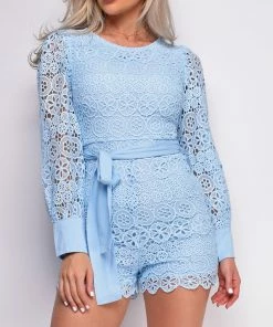 Emprada Enya Blue Crochet Lace Romper