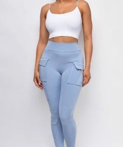Emprada Bottoms Dia Blue Cargo Pocket Leggings