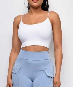 Emprada Jaye White Seamless Spaghetti Strap Ribbed Bottom Brami Tops