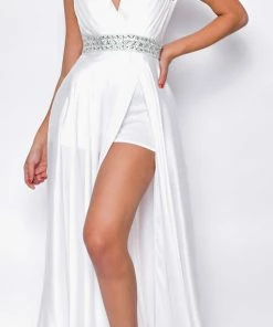 Emprada Janiyah Off White Satin White Gown
