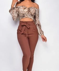 Emprada Kaari Brown High Waist Tie Pants