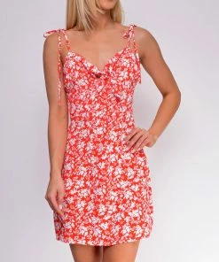 Emprada Marigold Red White Floral Dress Dresses