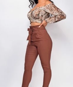 Emprada Kaari Brown High Waist Tie Pants 6 Emprada Kaari Brown High Waist Tie Pants