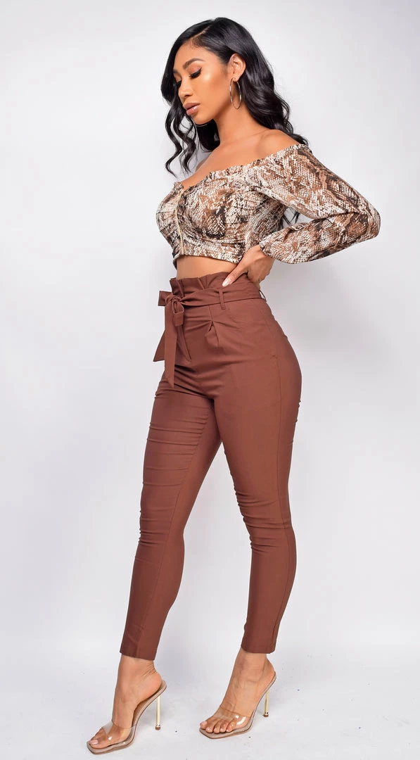 Emprada Kaari Brown High Waist Tie Pants 3 Emprada Kaari Brown High Waist Tie Pants