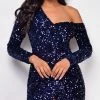 Emprada Dresses Alessia Navy Blue Off Shoulder Sequin Dress