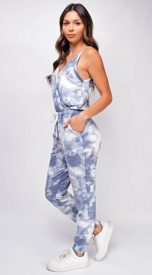 Emprada Loungewear Belkis Blue Tie-Dye Surplice Drawstring Jumpsuit 3 Emprada Loungewear Belkis Blue Tie-Dye Surplice Drawstring Jumpsuit