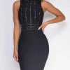 Emprada Kalisa Black Mock Neck Studded Bandage Dress