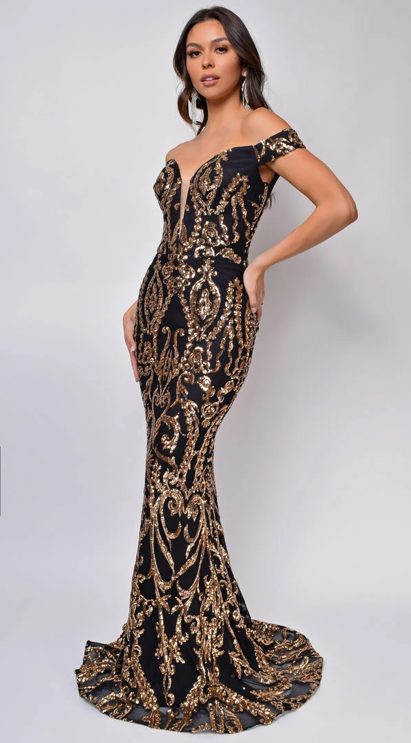 Emprada Rayna Black Gold Off Shoulder Gown 2 Emprada Rayna Black Gold Off Shoulder Gown