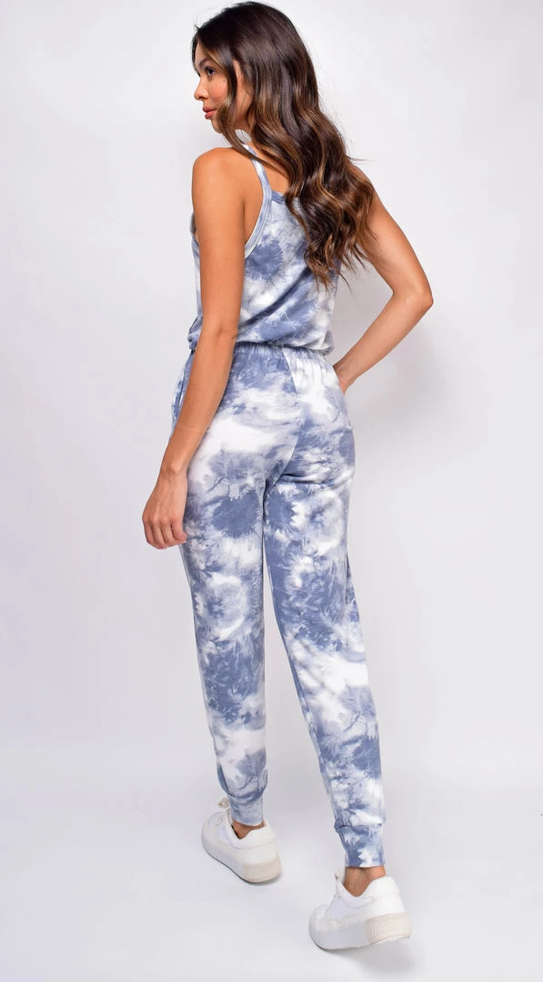 Emprada Loungewear Belkis Blue Tie-Dye Surplice Drawstring Jumpsuit 2 Emprada Loungewear Belkis Blue Tie-Dye Surplice Drawstring Jumpsuit