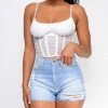 Emprada Tops Elva White Mesh Ruched Cage Corset Top
