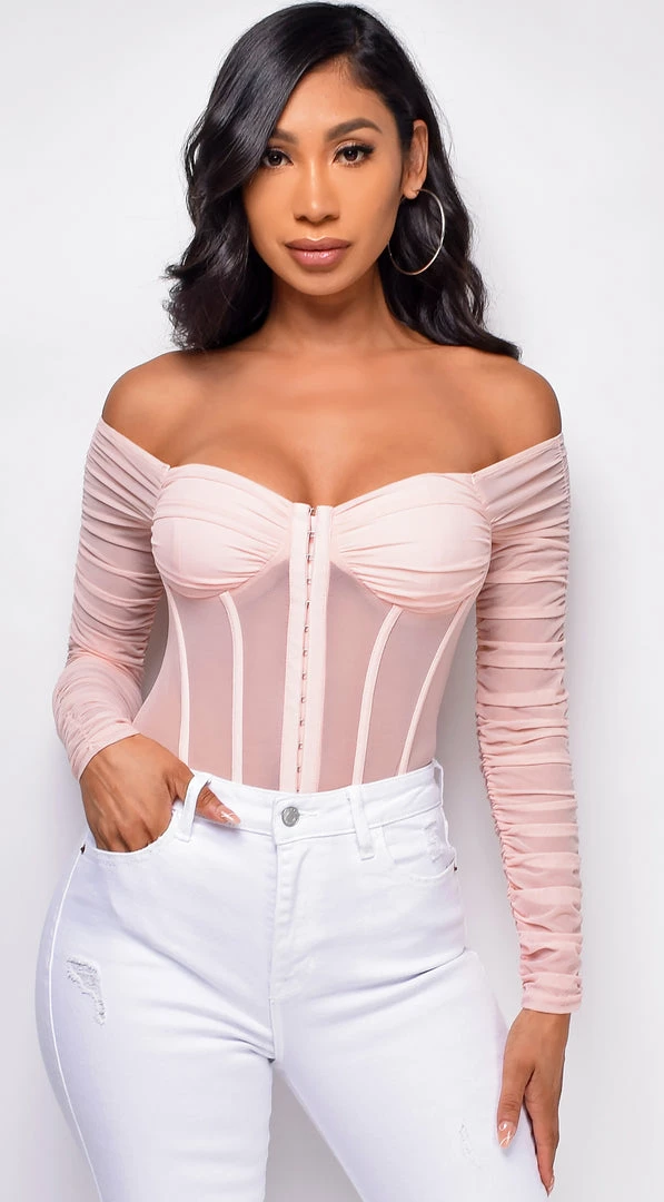 Emprada Tops Vieve Pink Mesh Corset Bodysuit 1 Emprada Tops Vieve Pink Mesh Corset Bodysuit