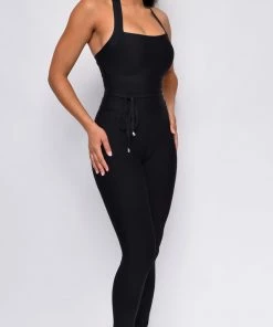 Emprada Jumpsuits & Rompers Emmi Black Waist Cinching Halter Bandage Jumpsuit